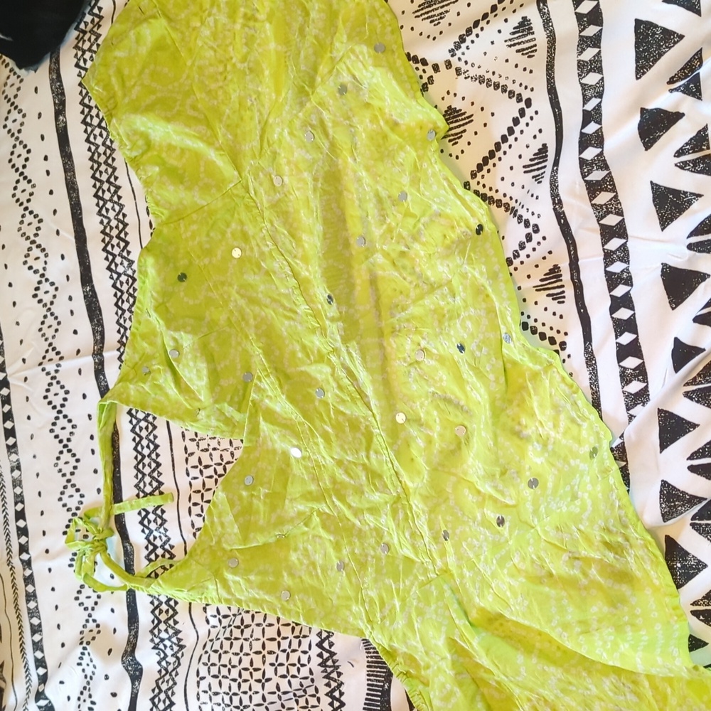 Lime Green Halter Sequin Women's Top